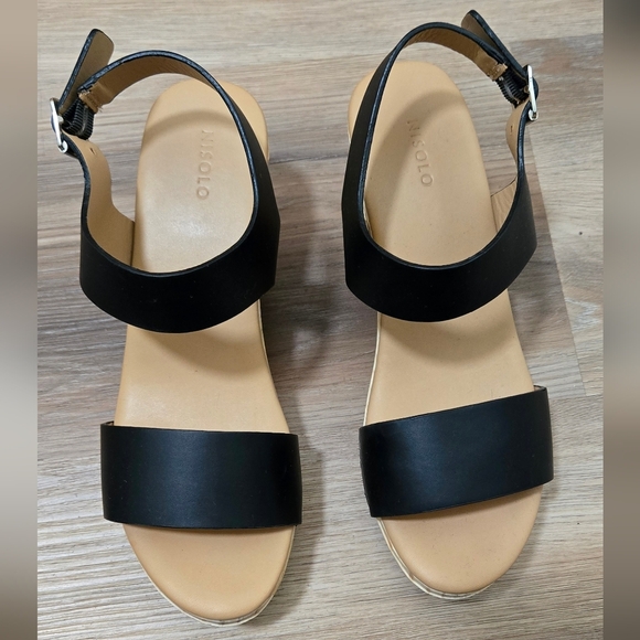 Nisolo Boho Black Leather Sandals with Wood Sole Clog Size 9 - Picture 3 of 13